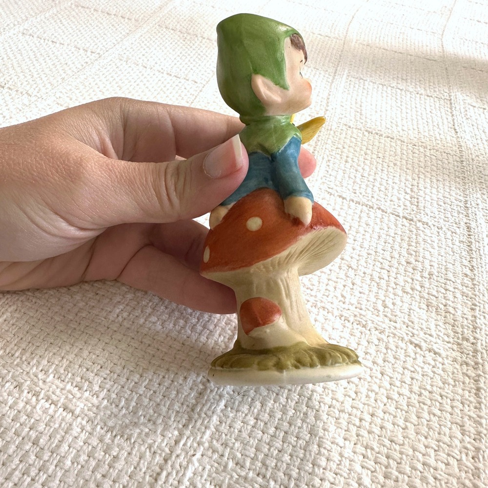 VTG Pixie Elf Mushroom Figurine Ceramic Butterfly Kitsch Cottage 50s 60s - Picture 3 of 9